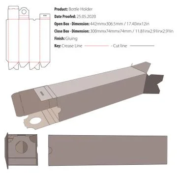 Bottle Holder packaging design template crash lock bottom die cut - vector-e Stock Illustration