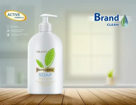 Bottle with hygienic soap on a table in the kitchen 스톡 일러스트