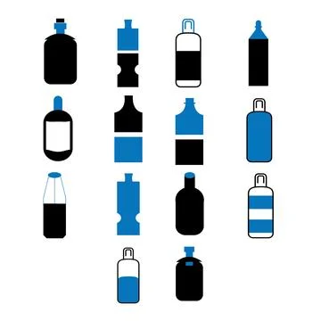 Bottle Icon Set Blue Stock Illustration