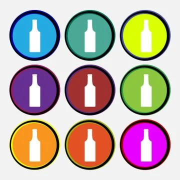 Bottle icon sign. Nine multi colored round buttons. Vector Illustrazione stock