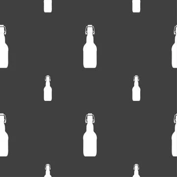 Bottle icon sign. Seamless pattern on a gray background. Vector Illustrazione stock