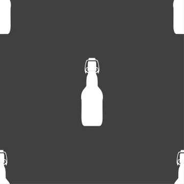 Bottle icon sign. Seamless pattern on a gray background. Vector Illustrazione stock