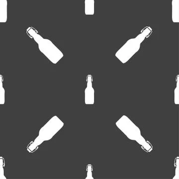 Bottle icon sign. Seamless pattern on a gray background. Vector Stock Illustration