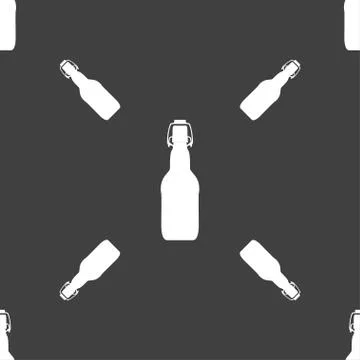 Bottle icon sign. Seamless pattern on a gray background. Vector Stock Illustration