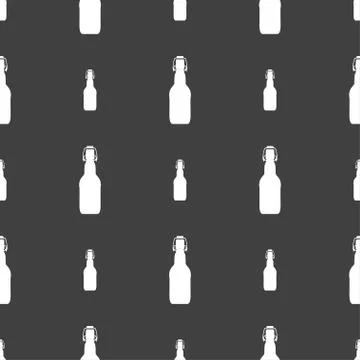 Bottle icon sign. Seamless pattern on a gray background. Vector Stock Illustration