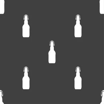 Bottle icon sign. Seamless pattern on a gray background. Vector 스톡 일러스트