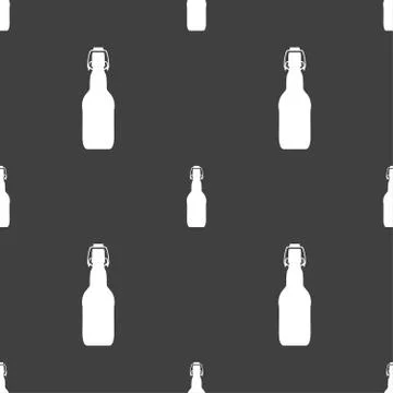 Bottle icon sign. Seamless pattern on a gray background. Vector Stock Illustration