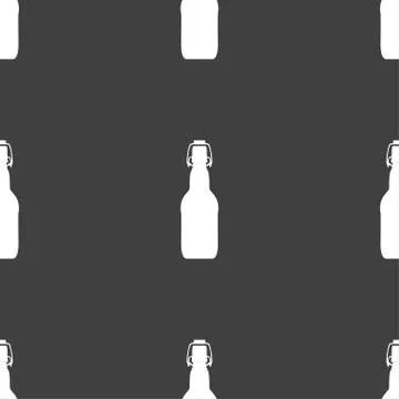 Bottle icon sign. Seamless pattern on a gray background. Illustrazione stock