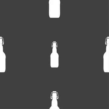 Bottle icon sign. Seamless pattern on a gray background. Illustrazione stock