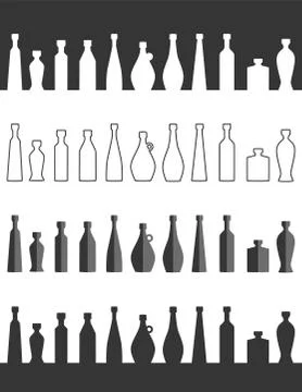 Bottle icon simple set. Flat bottles collection. Vector vessel line background Stock Illustration