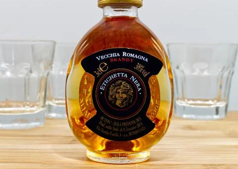 A bottle of italian Vecchia Romagna Brandy Stock-Fotos