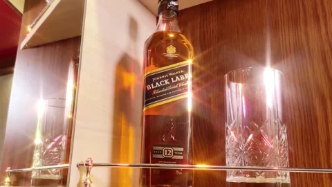 Bottle of Johnnie Walker Black Label Video stock 255004315