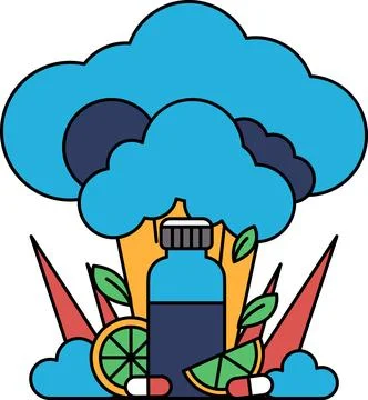 A bottle of juice is surrounded by a cloud of smoke Stock Illustration