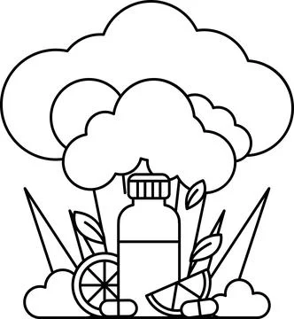 A bottle of juice is surrounded by a cloud of smoke Stock Illustration