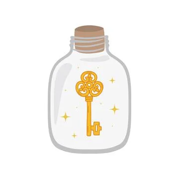 Bottle with key inside. Concept password protection. Vector illustration Stock Illustration