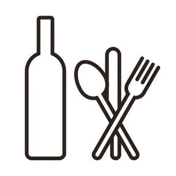 Bottle, knife, spoon and fork Stock Illustration