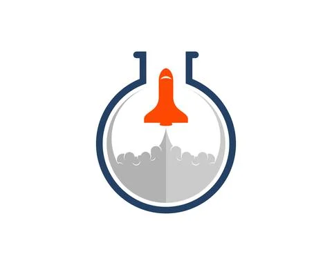 Bottle laboratory with orange rocket launch inside Stock Illustration