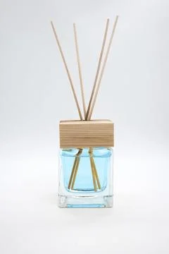 A Bottle of Lavender Fragrant Oil Diffuser with Reed Sticks, isolated on white Foto stock