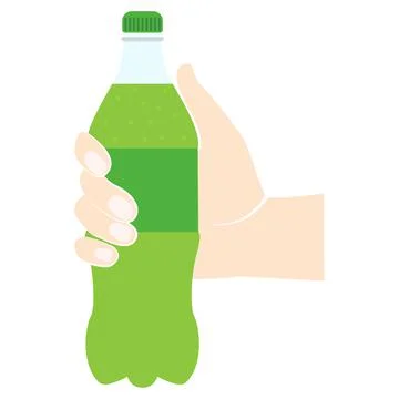 Bottle lemonade holding in hand. Refreshing drink. Vector illustration flat d Illustrazione stock
