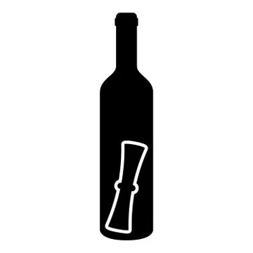 Bottle with letter Message concept Folded scroll document in old container ic Stock Illustration
