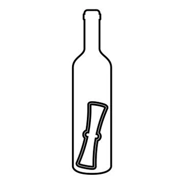 Bottle with letter Message concept Folded scroll document in old container ic Stock Illustration