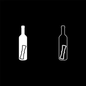 Bottle with letter Message concept Folded scroll document in old container ic Stock Illustration