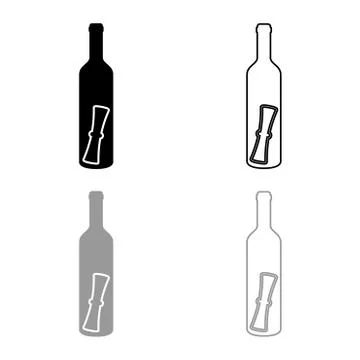 Bottle with letter Message concept Folded scroll document in old container ic Stock Illustration