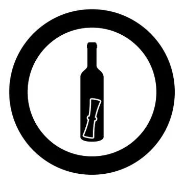 Bottle with letter Message concept Folded scroll document in old container ic Stock Illustration