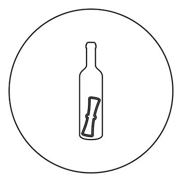Bottle with letter Message concept Folded scroll document in old container ic Stock Illustration