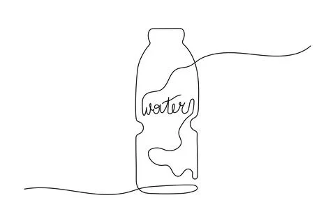 Bottle with lettering Water one continuous line style. Hand drawn aqua cont.. Stock Illustration