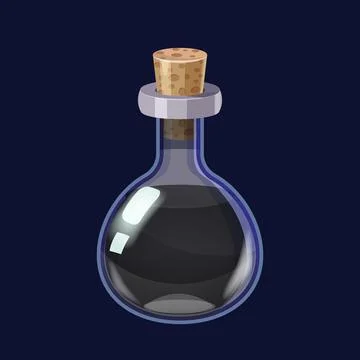 Bottle with liquid black potion magic elixir game icon GUI. Vector illstration Stock Illustration
