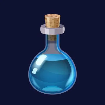 Bottle with liquid blue potion magic elixir game icon GUI. Vector illstration Stock Illustration