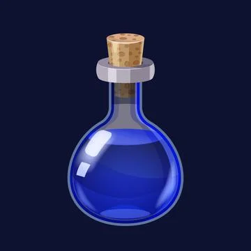 Bottle with liquid blue potion magic elixir game icon GUI. Vector illstration Stock Illustration