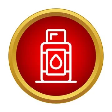 Bottle with liquid drop outline icon inside red circle Stock Illustration