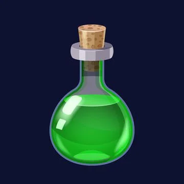 Bottle with liquid green potion magic elixir game icon GUI. Vector illstration Stock Illustration