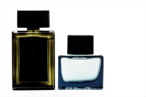 A bottle of liquid perfume for aromatization on a white background. Stock Photos