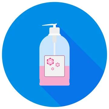 Bottle with liquid soap, liquid soap with shadow on blue background. Ilustración de archivo