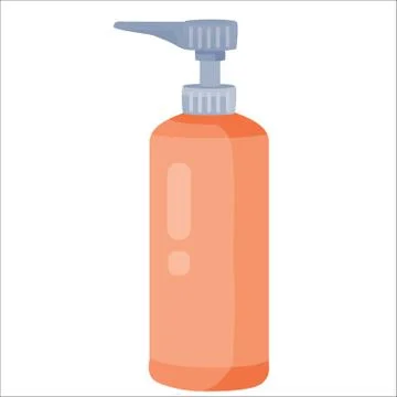 Bottle for liquid soap or shampoo in red, isolated object on a white background Stock Illustration