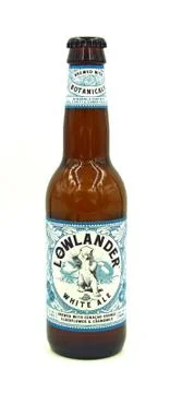Bottle of Lowlander White Ale. Stock Photos