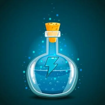 Bottle of magic elixir with energy symbol Stock Illustration