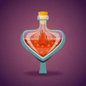 Bottle of magic elixir with flame Stock Illustration