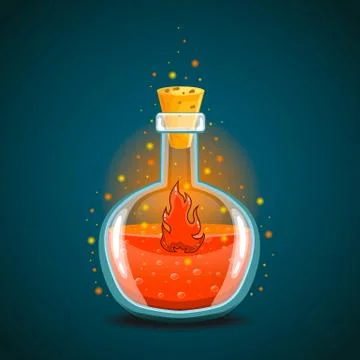 Bottle of magic elixir with flame Stock Illustration