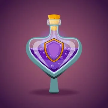 Bottle of magic elixir with shield Stock Illustration