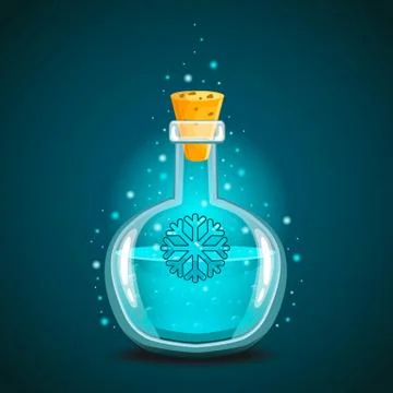 Bottle of magic elixir with snowflake Stock Illustration