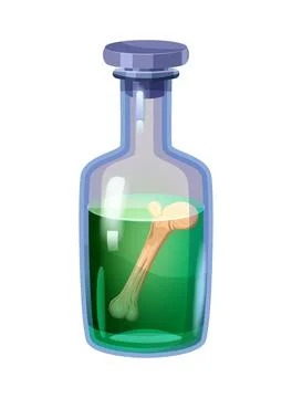 Bottle magic potion with bone. Game icon asset, glass, liquid elixir, poisine Stock Illustration