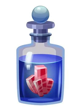 Bottle magic potion with crystal. Game icon asset, glass, liquid elixir, poisine Stock Illustration