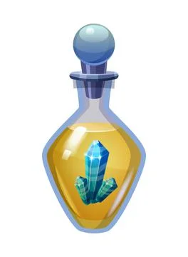 Bottle magic potion with crystal. Game icon asset, glass, liquid elixir, pois Stock Illustration