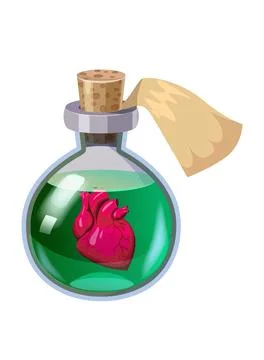 Bottle magic potion with heart. Game icon asset, glass, liquid elixir, poisine Stock Illustration