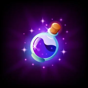 Bottle of magic potion icon for graphic user interface, dark background. Vial of Illustrazione stock