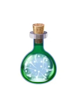 Bottle magic potion with power energy. Game icon asset, glass, liquid elixir Stock Illustration